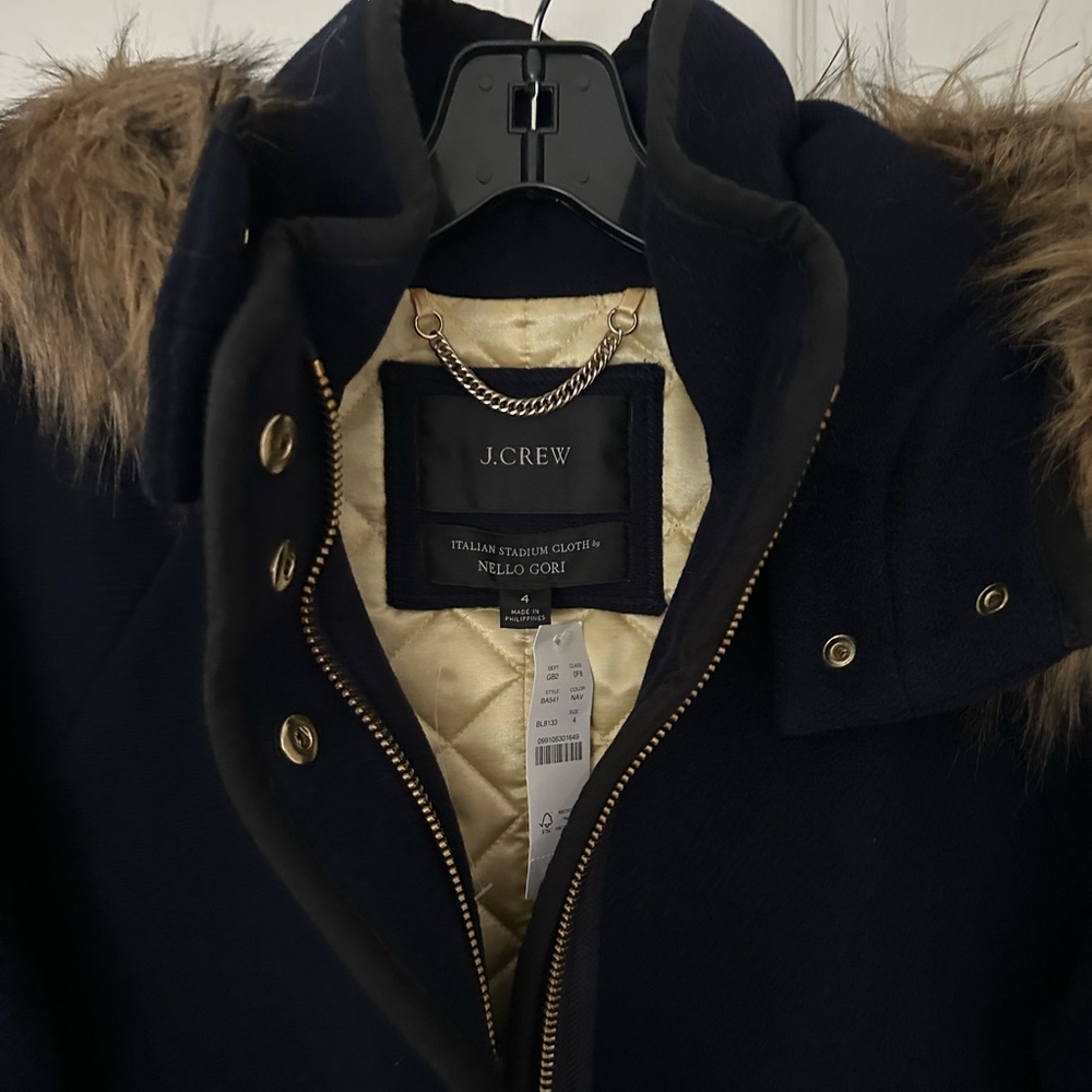 NWT J. Crew Italian stadium-cloth Navy Women’s coat.
